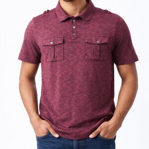 Rock Republic The Iconic Polo Shirt Mens L Burgundy Utility Pocket Casual Shirt
